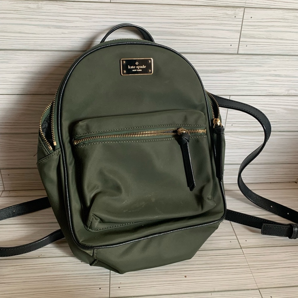 kate spade Olive Green Nylon Backpack with Black Straps